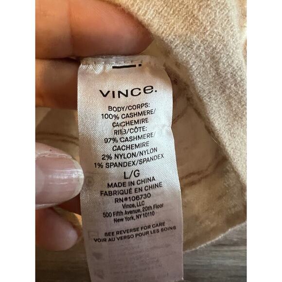 VINCE CASHMERE SWEATER OFF WHITE/IVORY Turtle Neck Stripped large - Picture 3 of 6